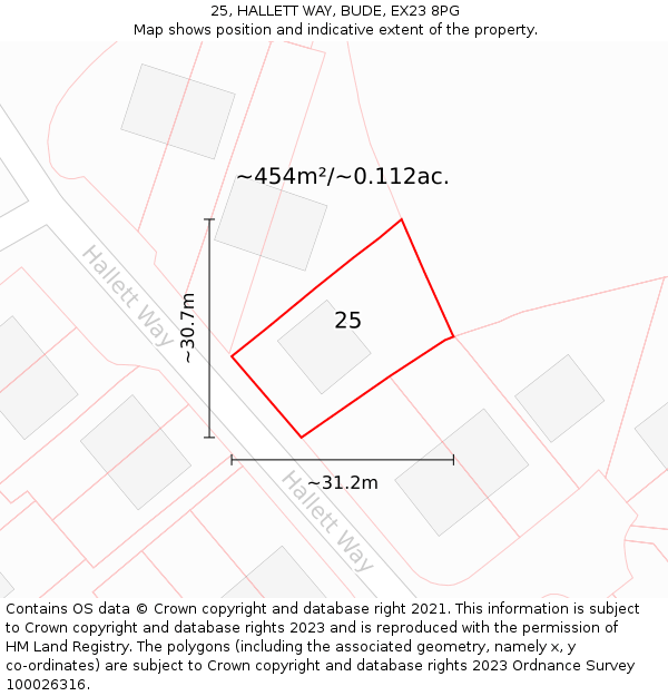 25, HALLETT WAY, BUDE, EX23 8PG: Plot and title map