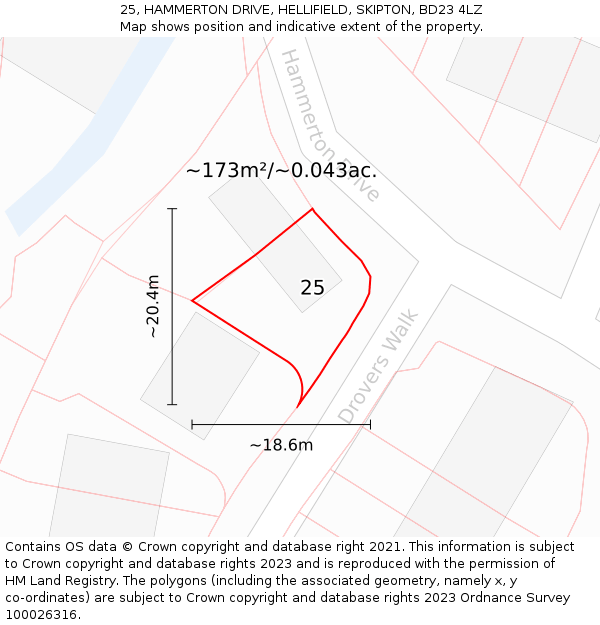 25, HAMMERTON DRIVE, HELLIFIELD, SKIPTON, BD23 4LZ: Plot and title map