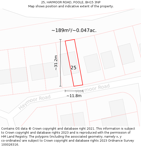 25, HAYMOOR ROAD, POOLE, BH15 3NP: Plot and title map