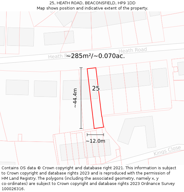 25, HEATH ROAD, BEACONSFIELD, HP9 1DD: Plot and title map