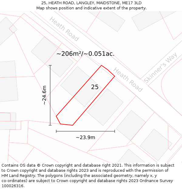 25, HEATH ROAD, LANGLEY, MAIDSTONE, ME17 3LD: Plot and title map