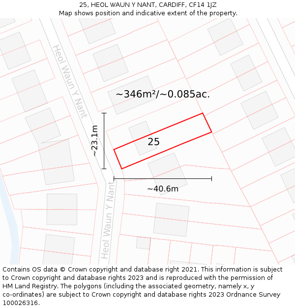 25, HEOL WAUN Y NANT, CARDIFF, CF14 1JZ: Plot and title map