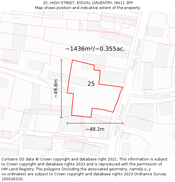 25, HIGH STREET, EYDON, DAVENTRY, NN11 3PP: Plot and title map