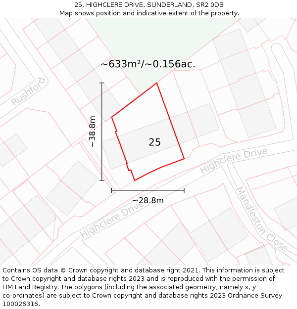 25, HIGHCLERE DRIVE, SUNDERLAND, SR2 0DB: Plot and title map