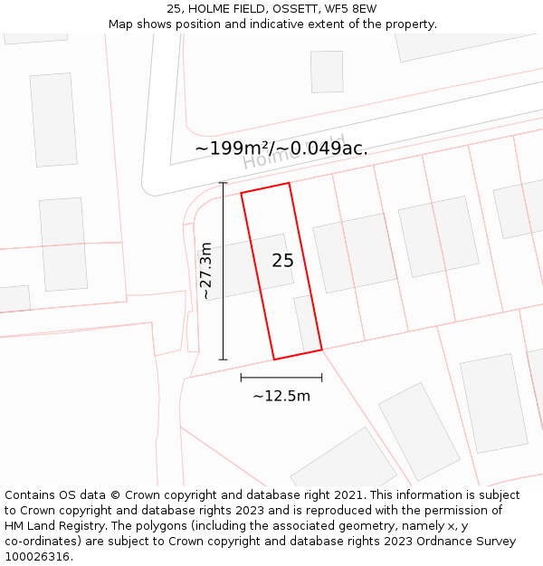 25, HOLME FIELD, OSSETT, WF5 8EW: Plot and title map