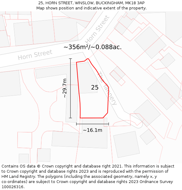 25, HORN STREET, WINSLOW, BUCKINGHAM, MK18 3AP: Plot and title map