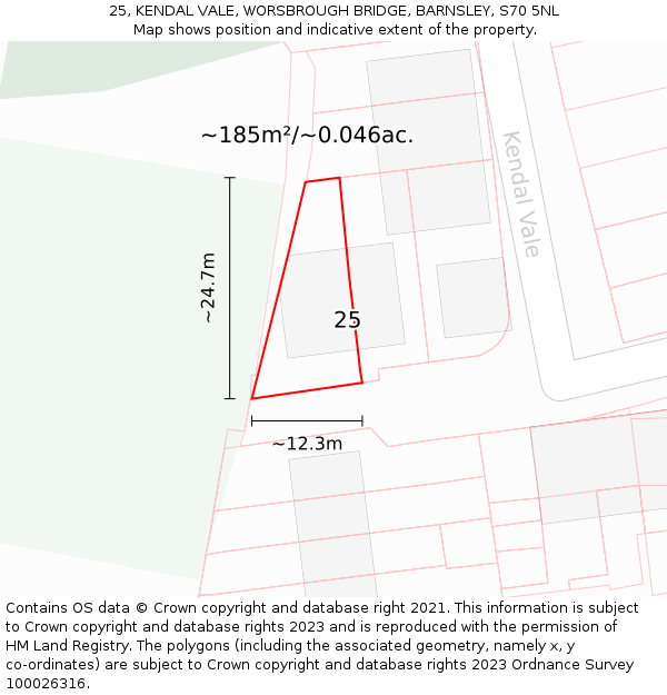 25, KENDAL VALE, WORSBROUGH BRIDGE, BARNSLEY, S70 5NL: Plot and title map