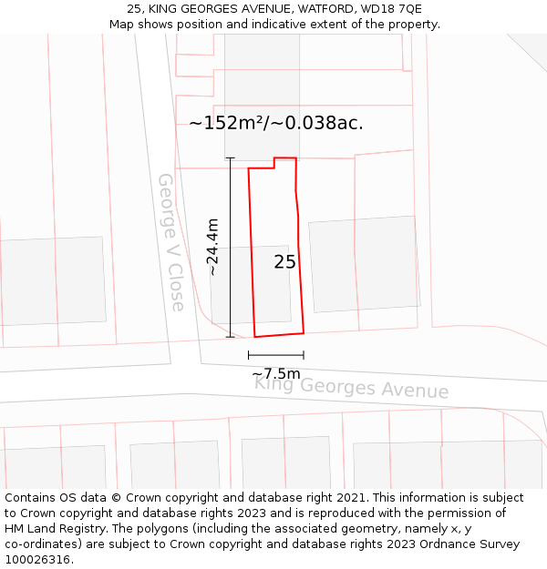25, KING GEORGES AVENUE, WATFORD, WD18 7QE: Plot and title map