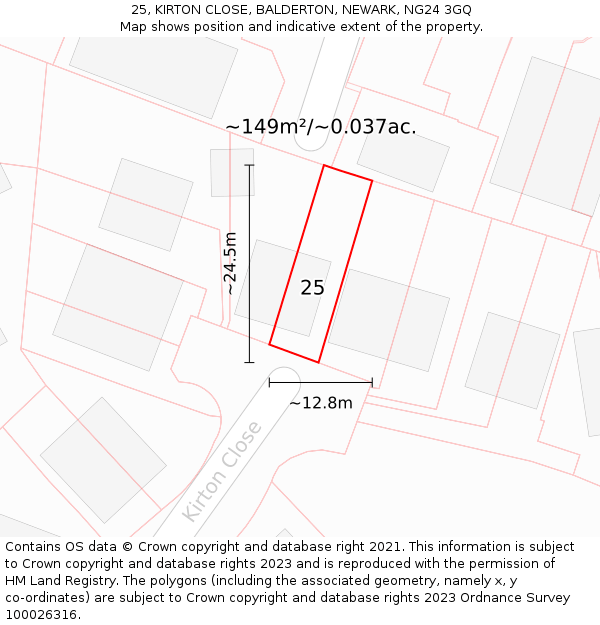 25, KIRTON CLOSE, BALDERTON, NEWARK, NG24 3GQ: Plot and title map