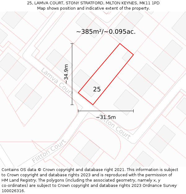 25, LAMVA COURT, STONY STRATFORD, MILTON KEYNES, MK11 1PD: Plot and title map