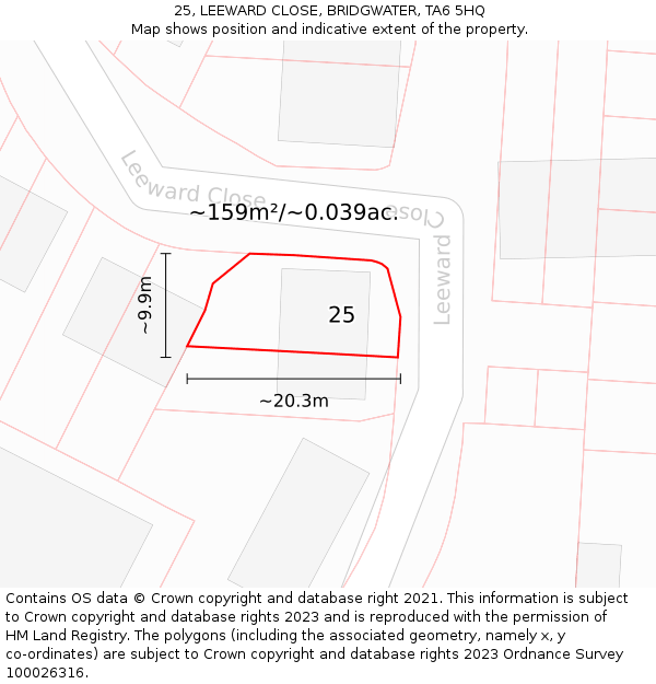 25, LEEWARD CLOSE, BRIDGWATER, TA6 5HQ: Plot and title map