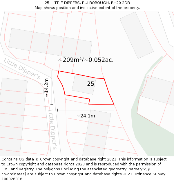 25, LITTLE DIPPERS, PULBOROUGH, RH20 2DB: Plot and title map