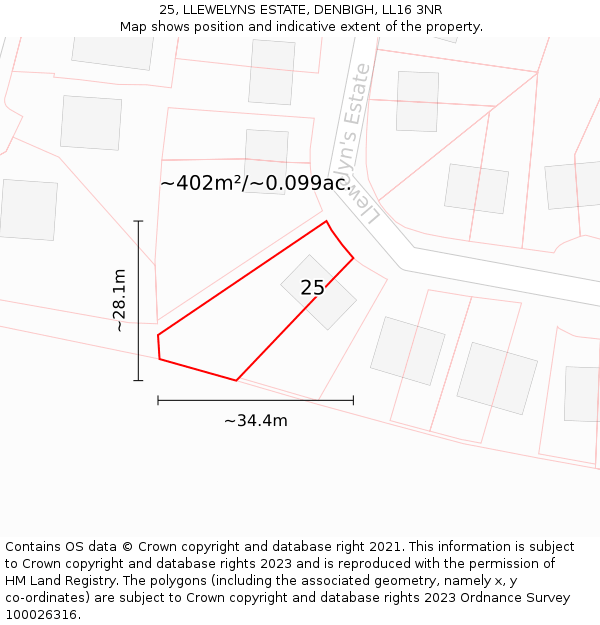 25, LLEWELYNS ESTATE, DENBIGH, LL16 3NR: Plot and title map