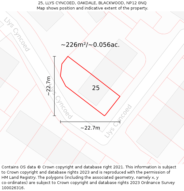 25, LLYS CYNCOED, OAKDALE, BLACKWOOD, NP12 0NQ: Plot and title map