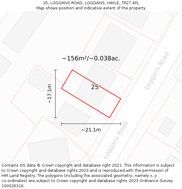 25, LOGGANS ROAD, LOGGANS, HAYLE, TR27 4PL: Plot and title map