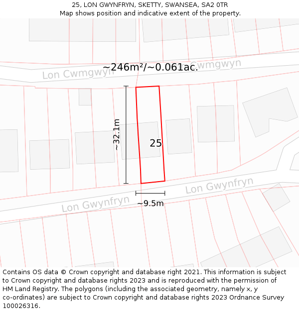 25, LON GWYNFRYN, SKETTY, SWANSEA, SA2 0TR: Plot and title map