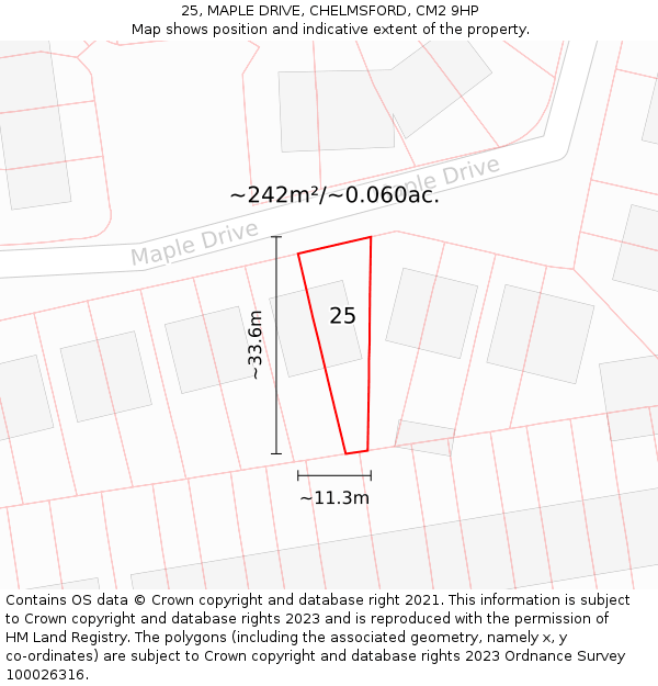 25, MAPLE DRIVE, CHELMSFORD, CM2 9HP: Plot and title map