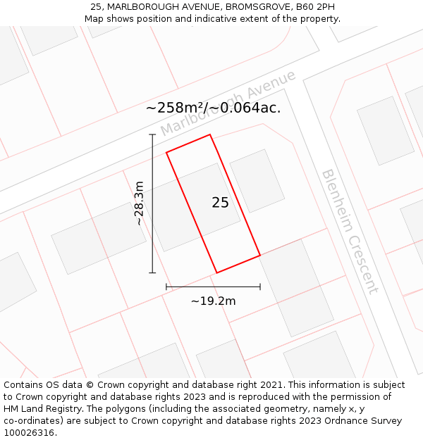 25, MARLBOROUGH AVENUE, BROMSGROVE, B60 2PH: Plot and title map