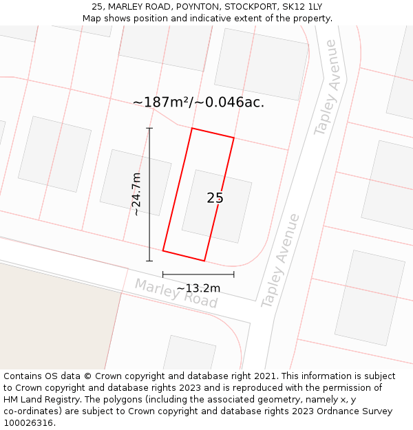 25, MARLEY ROAD, POYNTON, STOCKPORT, SK12 1LY: Plot and title map