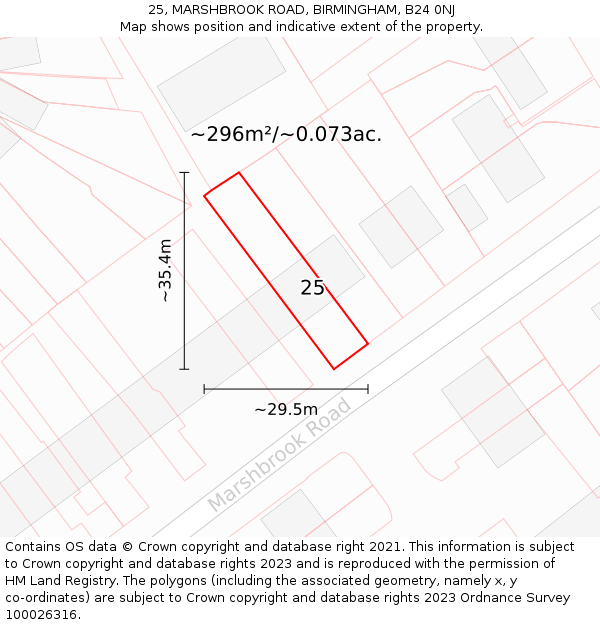 25, MARSHBROOK ROAD, BIRMINGHAM, B24 0NJ: Plot and title map