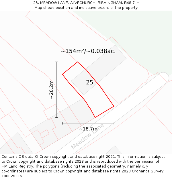 25, MEADOW LANE, ALVECHURCH, BIRMINGHAM, B48 7LH: Plot and title map