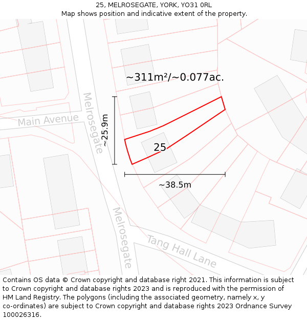 25, MELROSEGATE, YORK, YO31 0RL: Plot and title map