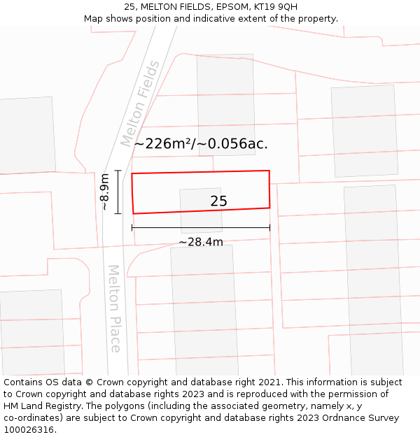 25, MELTON FIELDS, EPSOM, KT19 9QH: Plot and title map