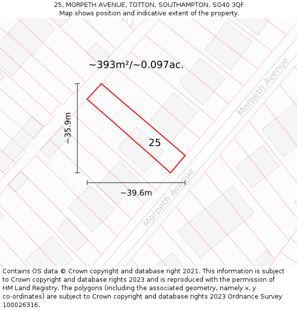 25, MORPETH AVENUE, TOTTON, SOUTHAMPTON, SO40 3QF: Plot and title map