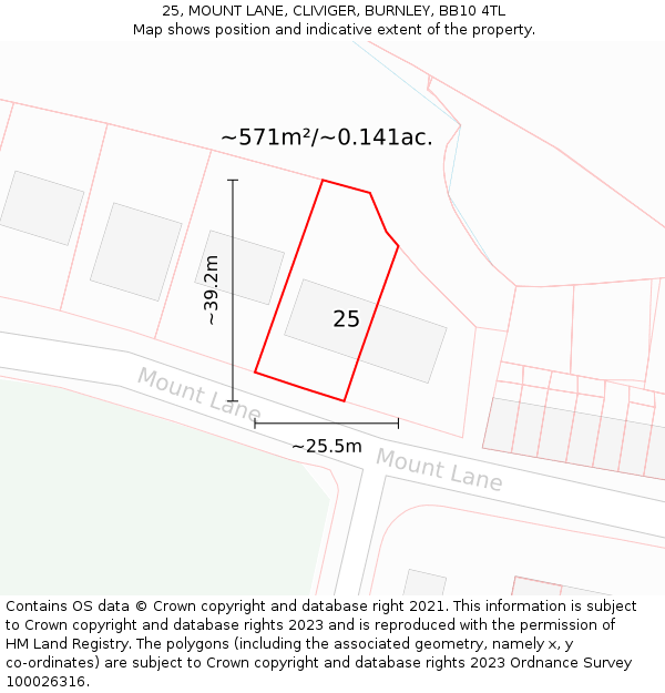 25, MOUNT LANE, CLIVIGER, BURNLEY, BB10 4TL: Plot and title map