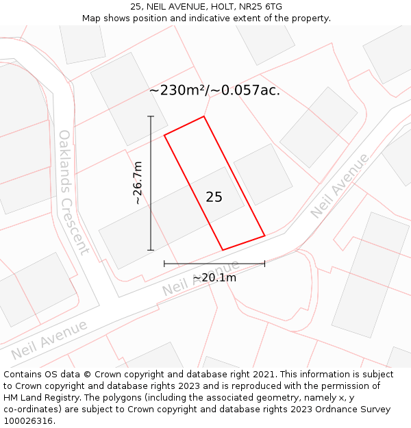 25, NEIL AVENUE, HOLT, NR25 6TG: Plot and title map
