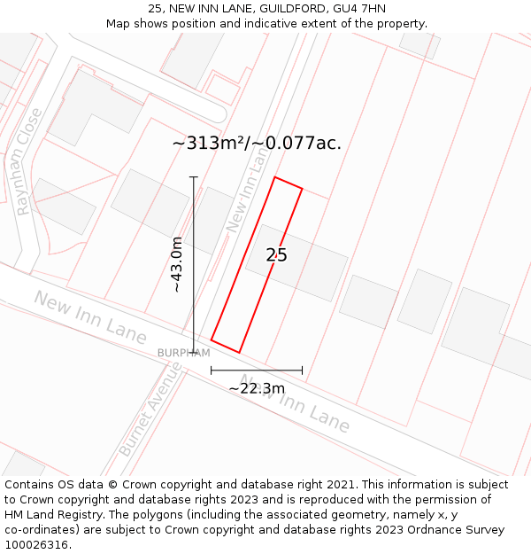 25, NEW INN LANE, GUILDFORD, GU4 7HN: Plot and title map