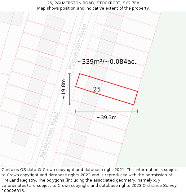 25, PALMERSTON ROAD, STOCKPORT, SK2 7EA: Plot and title map