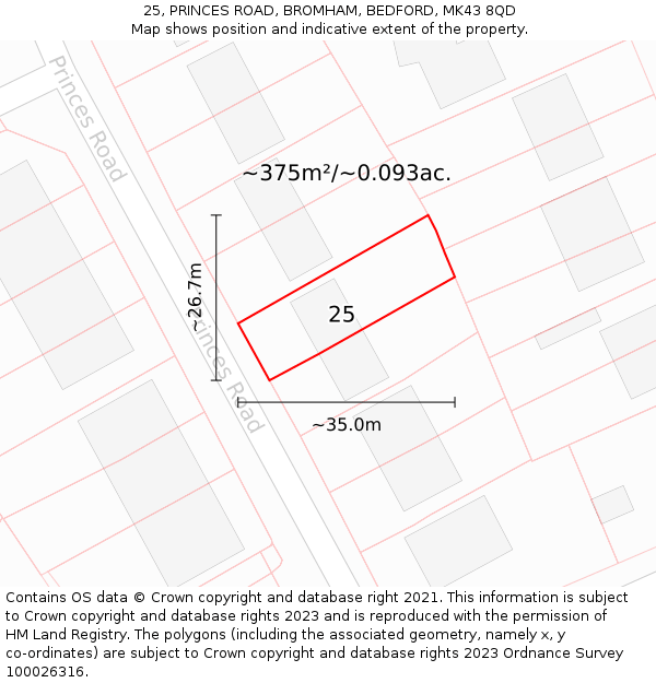 25, PRINCES ROAD, BROMHAM, BEDFORD, MK43 8QD: Plot and title map