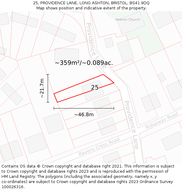 25, PROVIDENCE LANE, LONG ASHTON, BRISTOL, BS41 9DQ: Plot and title map