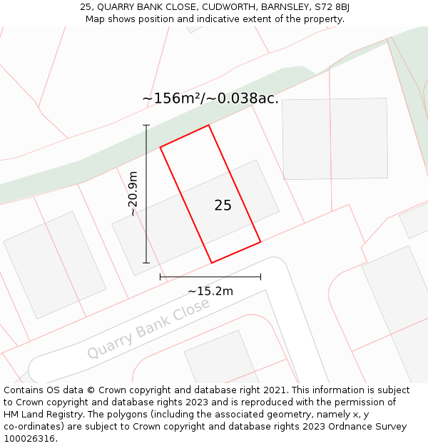 25, QUARRY BANK CLOSE, CUDWORTH, BARNSLEY, S72 8BJ: Plot and title map