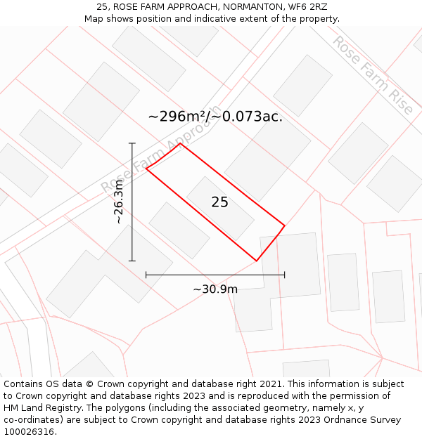 25, ROSE FARM APPROACH, NORMANTON, WF6 2RZ: Plot and title map