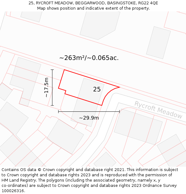 25, RYCROFT MEADOW, BEGGARWOOD, BASINGSTOKE, RG22 4QE: Plot and title map