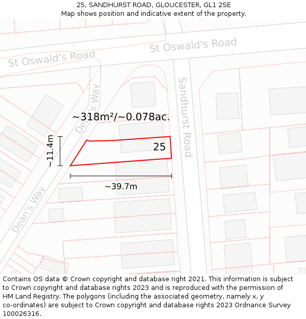 25, SANDHURST ROAD, GLOUCESTER, GL1 2SE: Plot and title map