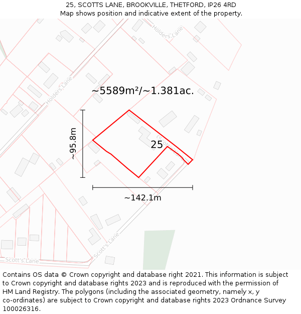 25, SCOTTS LANE, BROOKVILLE, THETFORD, IP26 4RD: Plot and title map