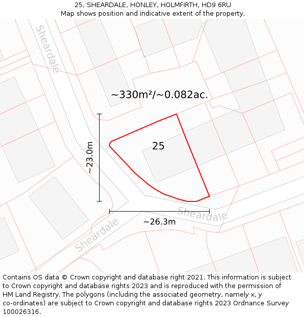 25, SHEARDALE, HONLEY, HOLMFIRTH, HD9 6RU: Plot and title map