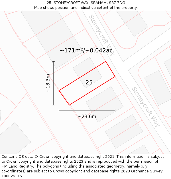 25, STONEYCROFT WAY, SEAHAM, SR7 7DG: Plot and title map