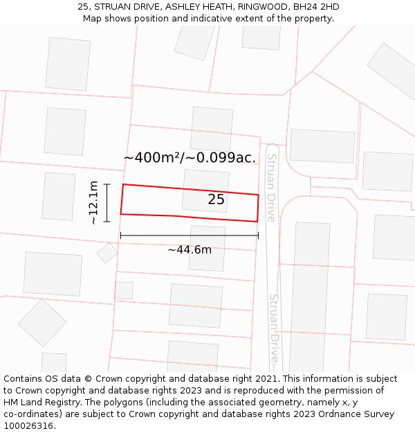 25, STRUAN DRIVE, ASHLEY HEATH, RINGWOOD, BH24 2HD: Plot and title map