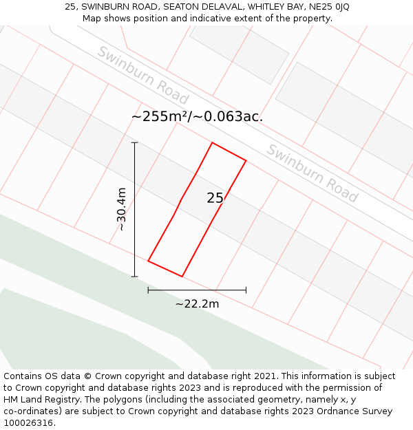 25, SWINBURN ROAD, SEATON DELAVAL, WHITLEY BAY, NE25 0JQ: Plot and title map