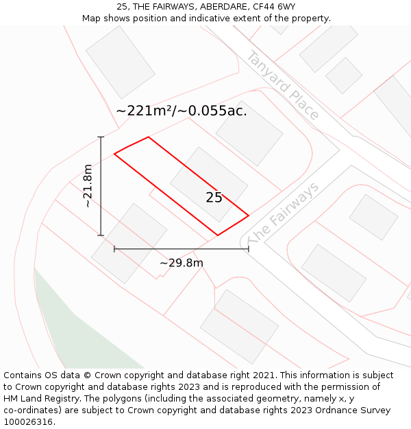 25, THE FAIRWAYS, ABERDARE, CF44 6WY: Plot and title map