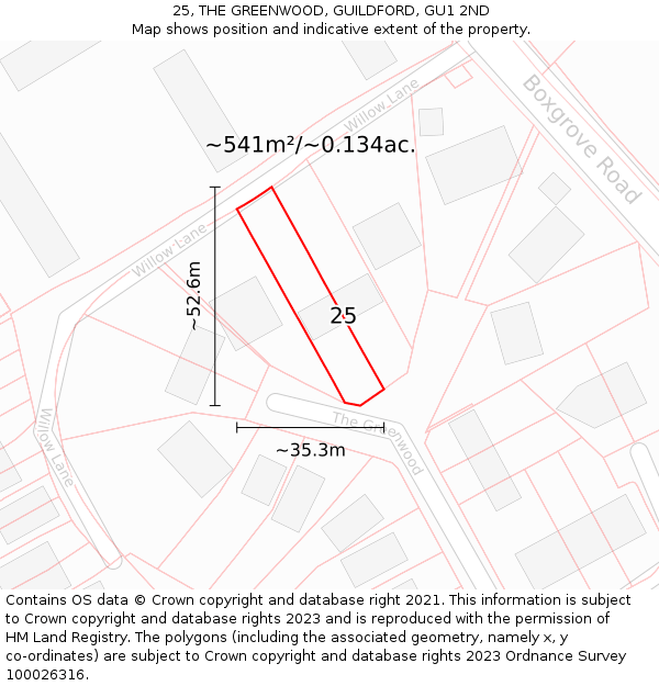 25, THE GREENWOOD, GUILDFORD, GU1 2ND: Plot and title map