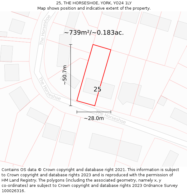 25, THE HORSESHOE, YORK, YO24 1LY: Plot and title map