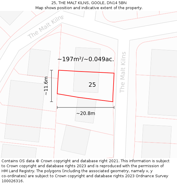 25, THE MALT KILNS, GOOLE, DN14 5BN: Plot and title map