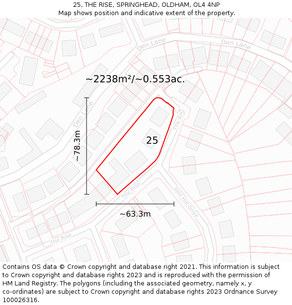 25, THE RISE, SPRINGHEAD, OLDHAM, OL4 4NP: Plot and title map
