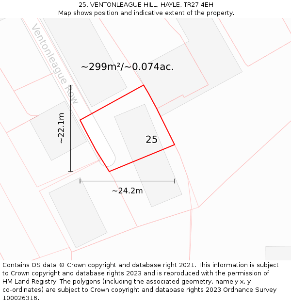 25, VENTONLEAGUE HILL, HAYLE, TR27 4EH: Plot and title map