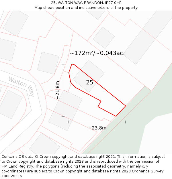 25, WALTON WAY, BRANDON, IP27 0HP: Plot and title map